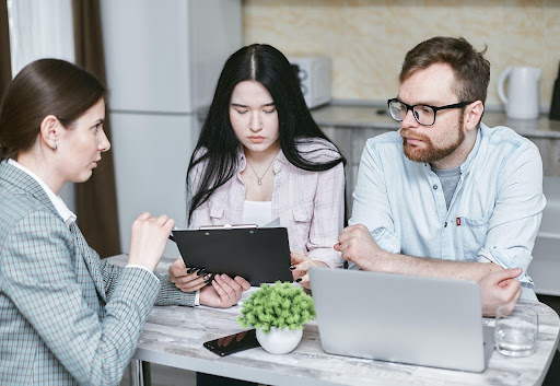 Businesswoman with clients