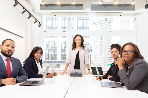Finance employees in a business meeting